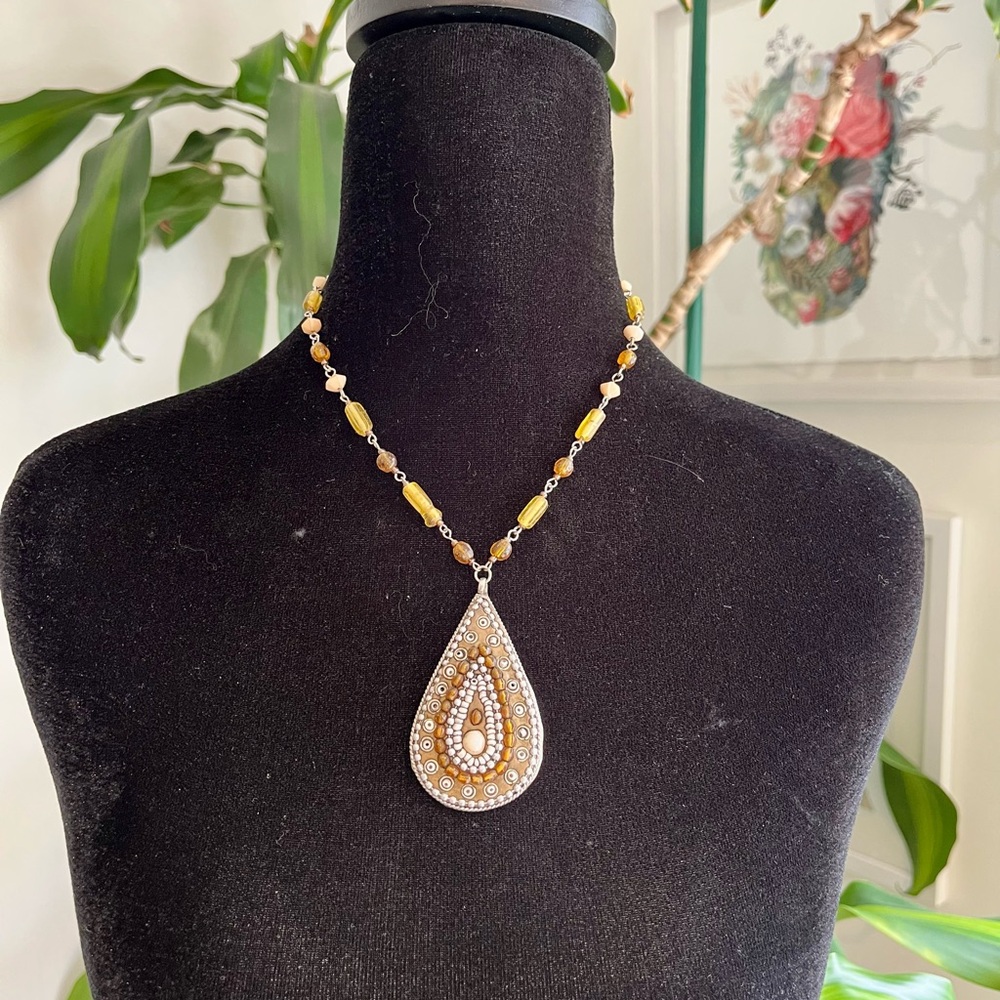 Gold and Silver Beaded Teardrop Necklace